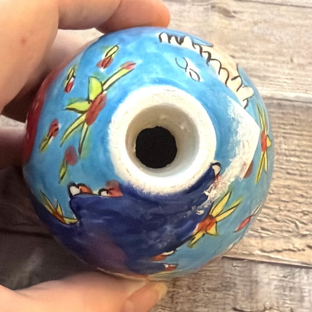 Hand-Painted Turkish Ceramic Pottery Egg Istanbul Grand Bazaar Blue Folk Art VTG - Picture 11 of 13